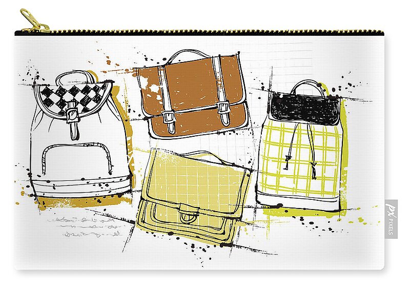 White Background Zip Pouch featuring the digital art Diversity Of Bags #1 by Eastnine Inc.
