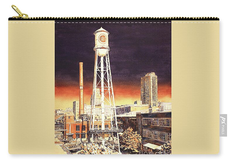 Street Scene Zip Pouch featuring the painting Durham Skyline- North Carolina #1 by Ryan Fox