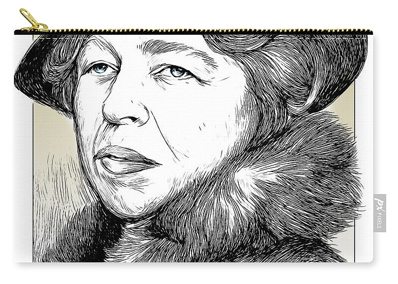 Eleanor Roosevelt Zip Pouch featuring the drawing Eleanor Roosevelt #1 by Greg Joens