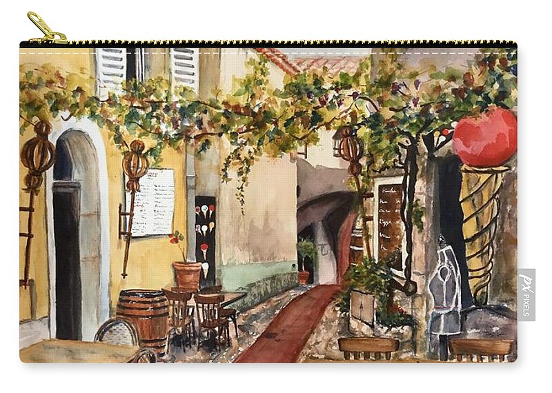 Grape Vines Zip Pouch featuring the painting Ete en Eze #1 by Sonia Mocnik