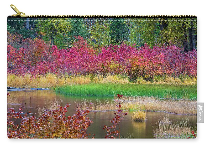 Outdoor; Fall; Colors; Autumn; River; Reflection; Nason Creek; Cascade; Central Cascade; Washington Beauty; Pacific North West; Washington; Washington State Zip Pouch featuring the digital art Fall Colors in Central Cascade #1 by Michael Lee