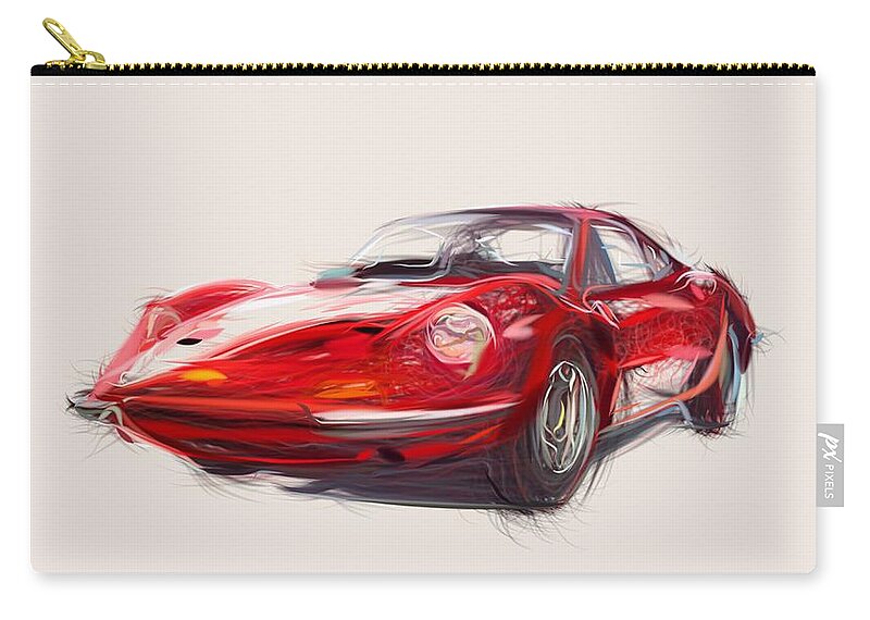 Ferrari Zip Pouch featuring the digital art Ferrari Dino 246 GT Draw #1 by CarsToon Concept