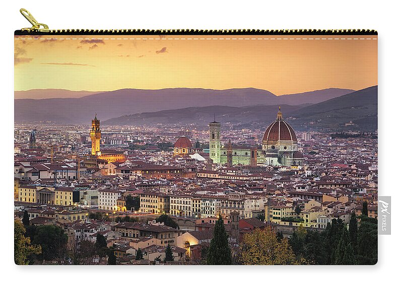 Florence Zip Pouch featuring the photograph Florence or Firenze sunset aerial cityscape.Tuscany, Italy #1 by Stefano Orazzini