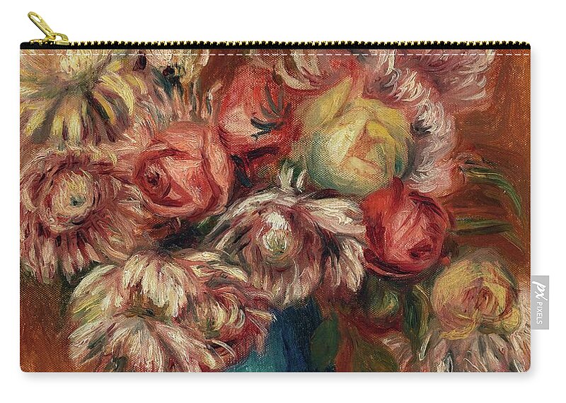 Flowers Zip Pouch featuring the painting Flowers In A Green Vase by Pierre-auguste Renoir