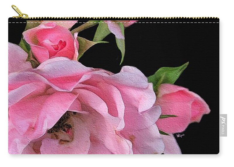 Rose Zip Pouch featuring the digital art Pink Garden Roses 2 by Diana Rajala