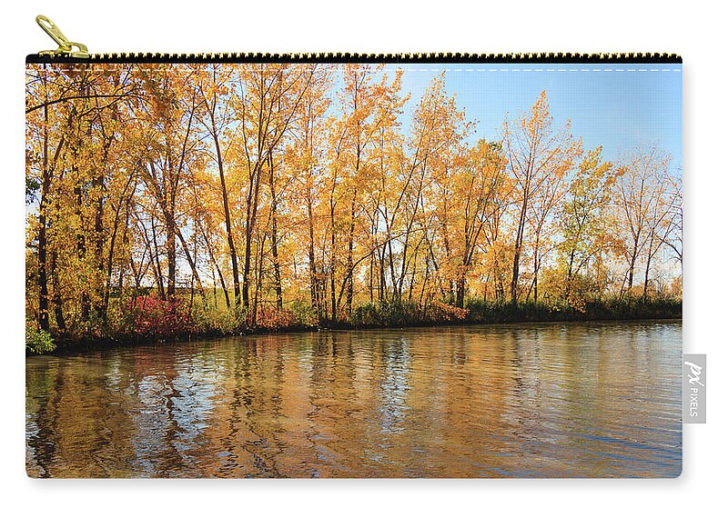 Autumn Zip Pouch featuring the photograph Golden afternoon by the river #1 by Cristina Stefan