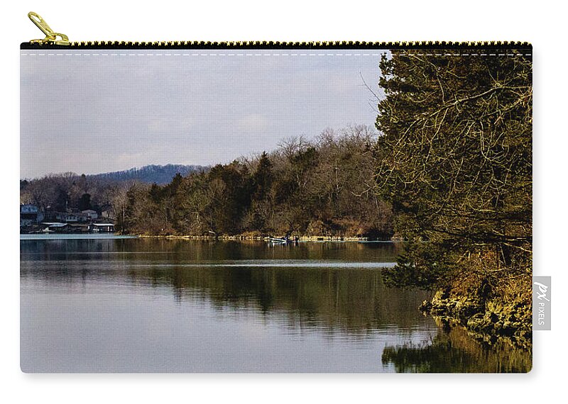 Lake Of The Ozarks Zip Pouch featuring the photograph Ha Ha Tonka Cove in Winter #1 by Al Griffin