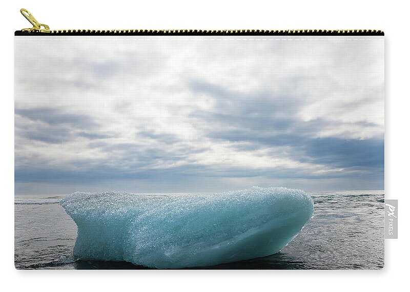 Scenics Zip Pouch featuring the photograph Icebergs On Beach, Jokulsarlon, Iceland #1 by Peter Adams