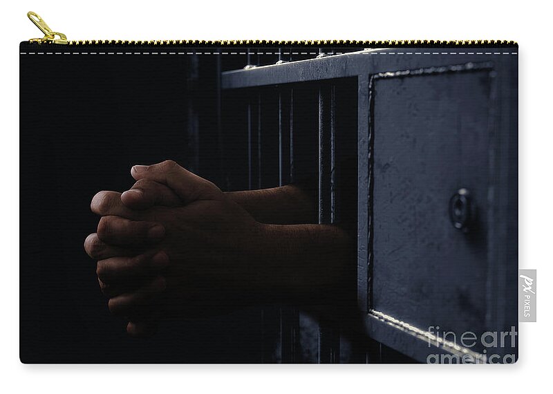 African Zip Pouch featuring the digital art Jail Cell And Black Hands #1 by Allan Swart