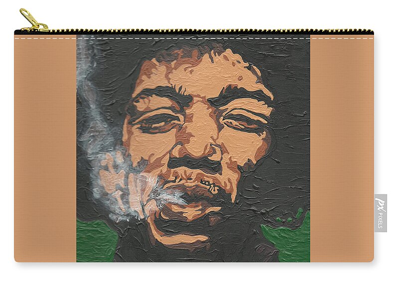 Jimi Hendrix Zip Pouch featuring the painting Jimi Hendrix #3 by Rachel Natalie Rawlins