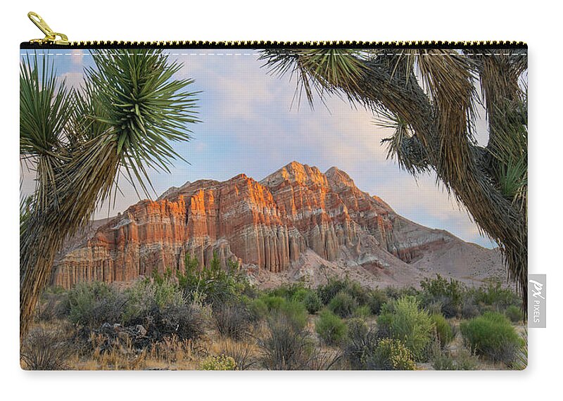 00571642 Zip Pouch featuring the photograph Joshua Tree And Cliffs, Red Rock Canyon State Park, California by Tim Fitzharris