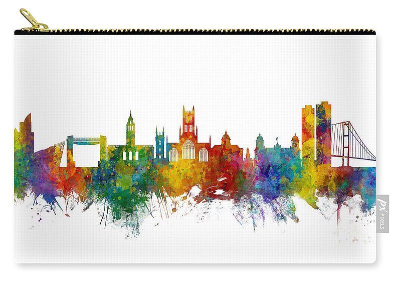 Kingston Upon Hull Carry-all Pouch featuring the digital art Kingston upon Hull England Skyline by Michael Tompsett