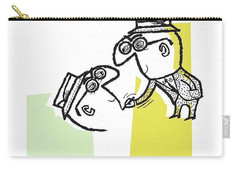 Accessories Zip Pouch featuring the drawing Man in Suit Drawing Self-Portrait #1 by CSA Images