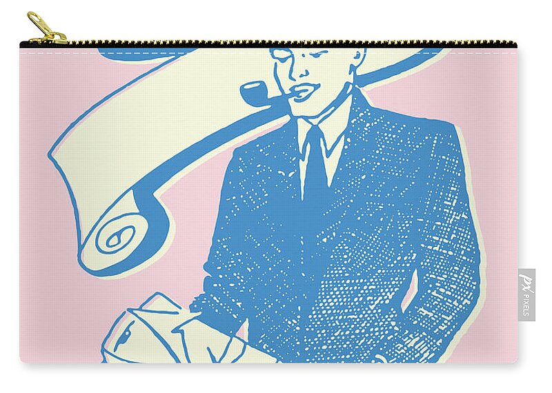 Bad Habit Zip Pouch featuring the drawing Man Opening Gift of a Shirt with Blank Banner Behind Him #1 by CSA Images