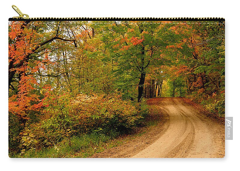 Maplewood State Park Parks Maple Wood Hiking Curvy Roads Autumn Fall Season Seasons Leaves Changing Color Colors Trees Scenic Beauty Melissa Peterson Minnesota Mn Usa Pelican Rapids Winding Nature Photography Photographs Orange Landscape Landscapes Scenes Woodland Wooded Woods Outdoors Travel Traveling Northern Zip Pouch featuring the photograph Maplewood State Park by Melissa Peterson