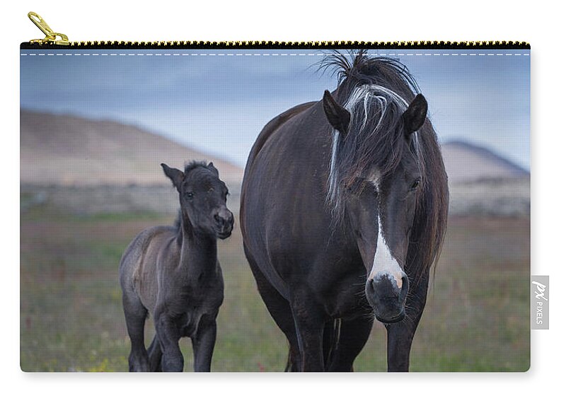 Horse Zip Pouch featuring the photograph Mare And Foal #1 by Arctic-images
