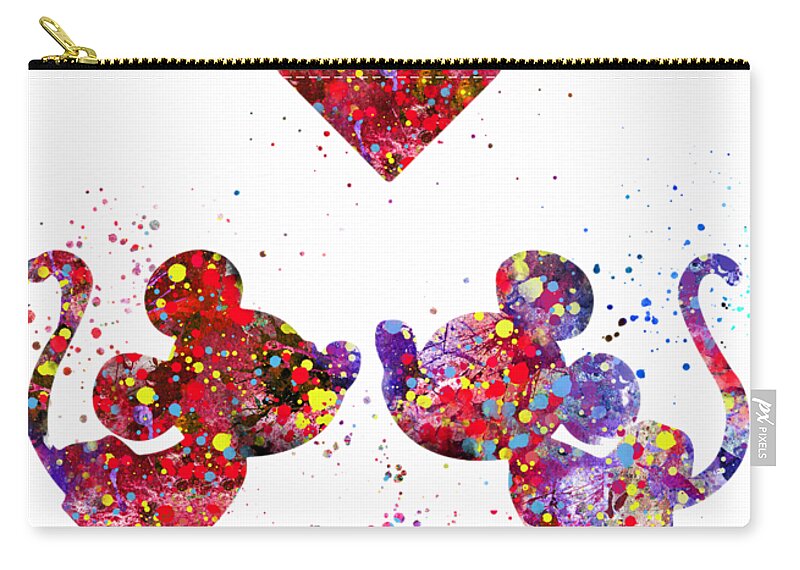 Mickey And Minnie Kissing Zip Pouch featuring the painting Mickey mouse and Minnie mouse #1 by Art Galaxy
