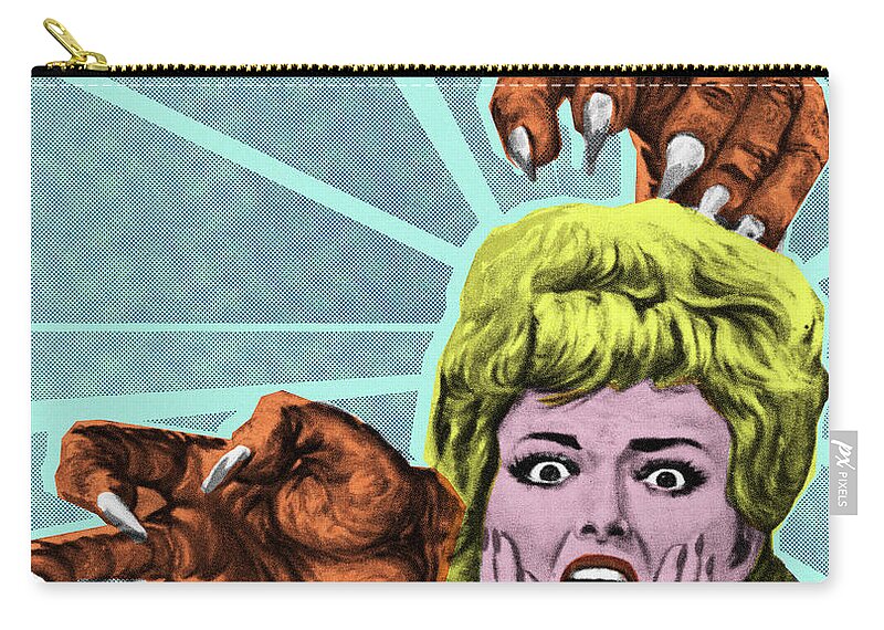 Adult Zip Pouch featuring the drawing Monster Hands and Screaming Woman #1 by CSA Images