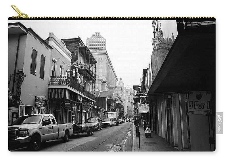 America Zip Pouch featuring the photograph New Orleans Bourbon Street 2004 BW #45 by Frank Romeo