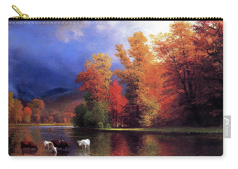 On The Saco Zip Pouch featuring the digital art On the Saco #2 by Albert Bierstadt
