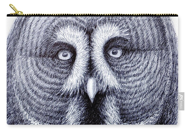 Birds Zip Pouch featuring the drawing Owl Portrait by Rick Hansen