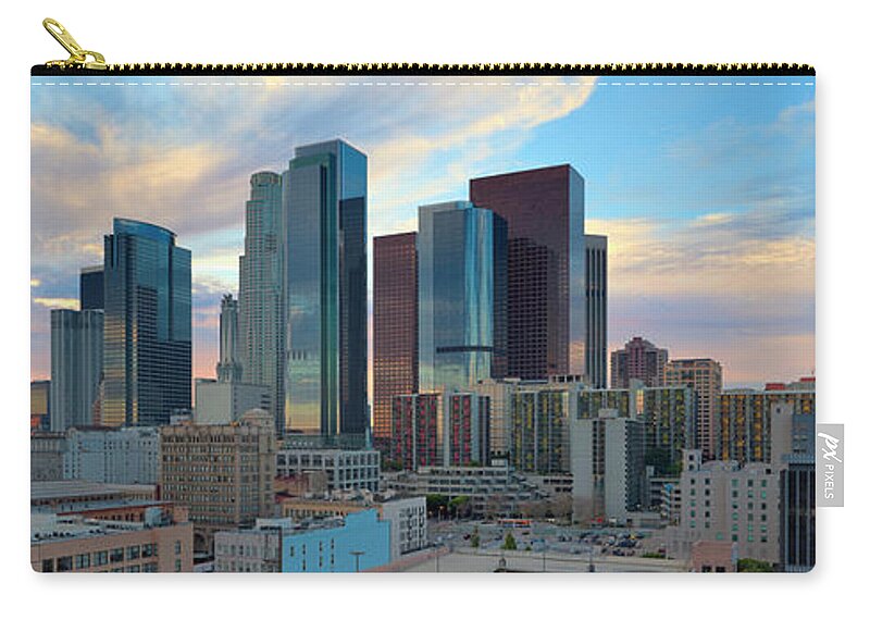 Scenics Zip Pouch featuring the photograph Panoramic View Of Downtown Los Angeles #1 by Chrisp0