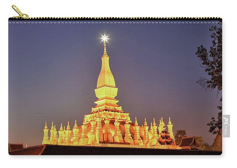 Monument Zip Pouch featuring the photograph Pha That Luang Stupa In Vientiane, Laos #1 by Fototrav