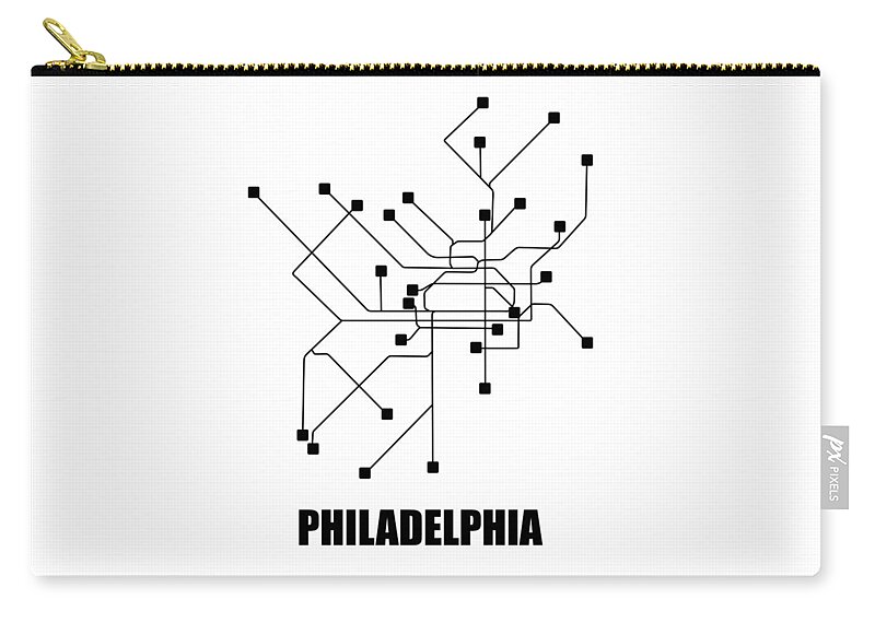 Philadelphia Zip Pouch featuring the digital art Philadelphia White Subway Map by Naxart Studio