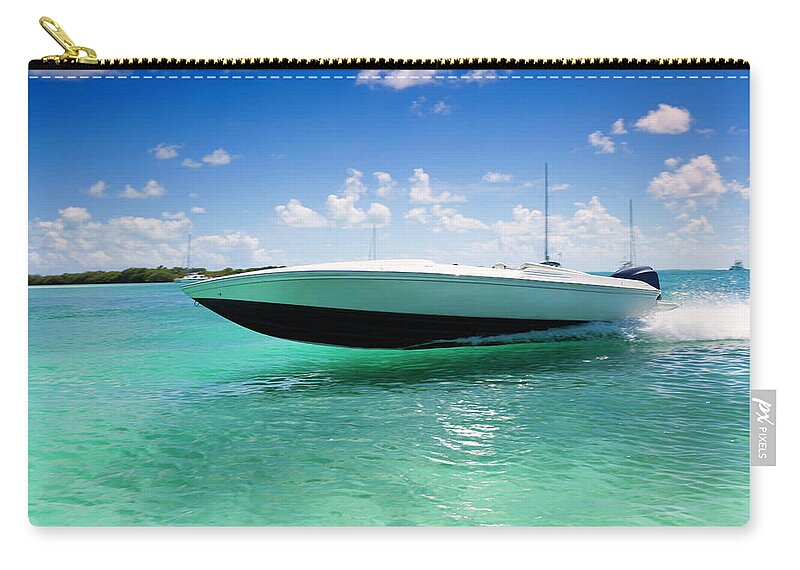 Motorboat Zip Pouch featuring the photograph Power Boat Sailing At Fast Speed #1 by Apomares