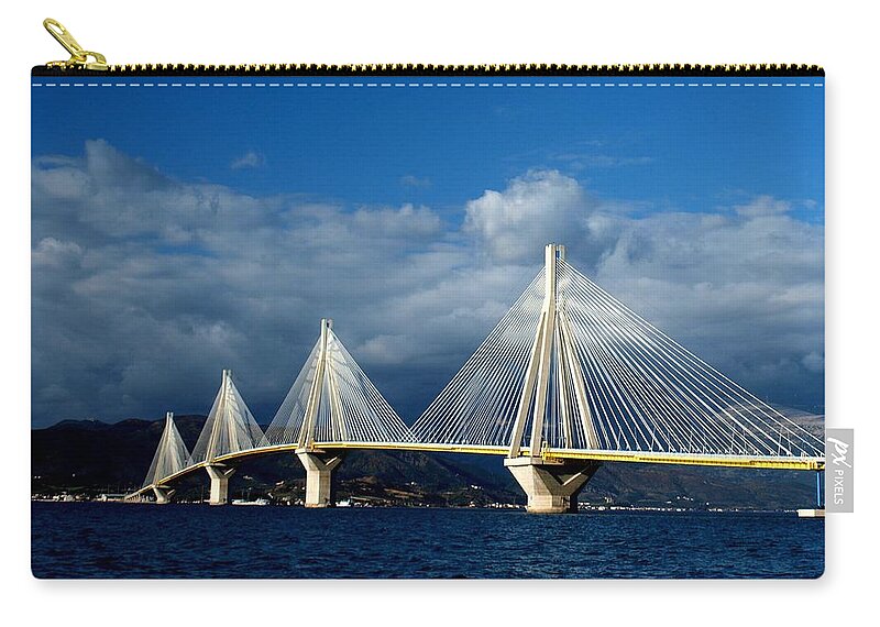 Greece Zip Pouch featuring the photograph Rio - Antirio Bridge #1 by Iliaso