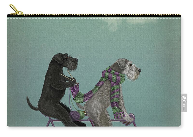 Steampunk Zip Pouch featuring the painting Schnauzer Tandem #1 by Fab Funky