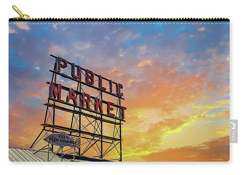 Farmers Market Zip Pouch featuring the photograph Seattle Public Market #1 by Darryl Brooks