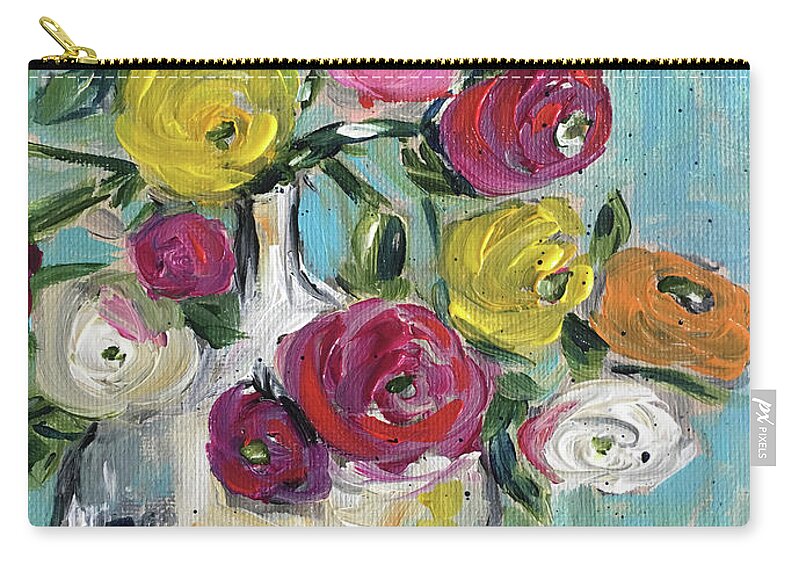 Ranunculas Zip Pouch featuring the painting Smiling Ranunculas by Roxy Rich