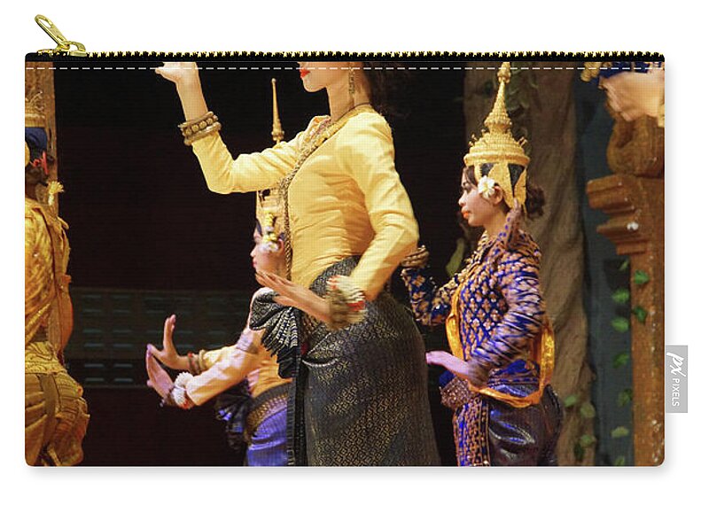 Cambodia Zip Pouch featuring the photograph Solo Apsara dancer uses hand gestures #1 by Steve Estvanik