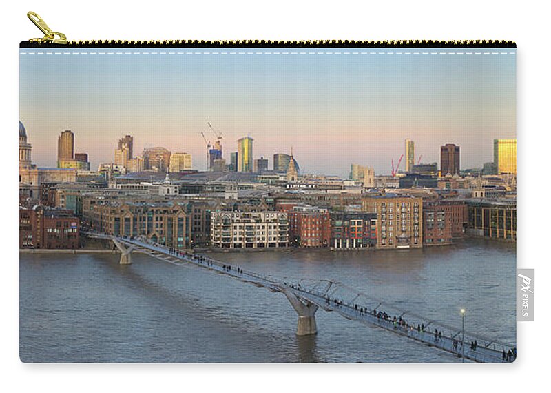 London Millennium Footbridge Zip Pouch featuring the photograph St Pauls Cathedral And Millennium #1 by Travelpix Ltd