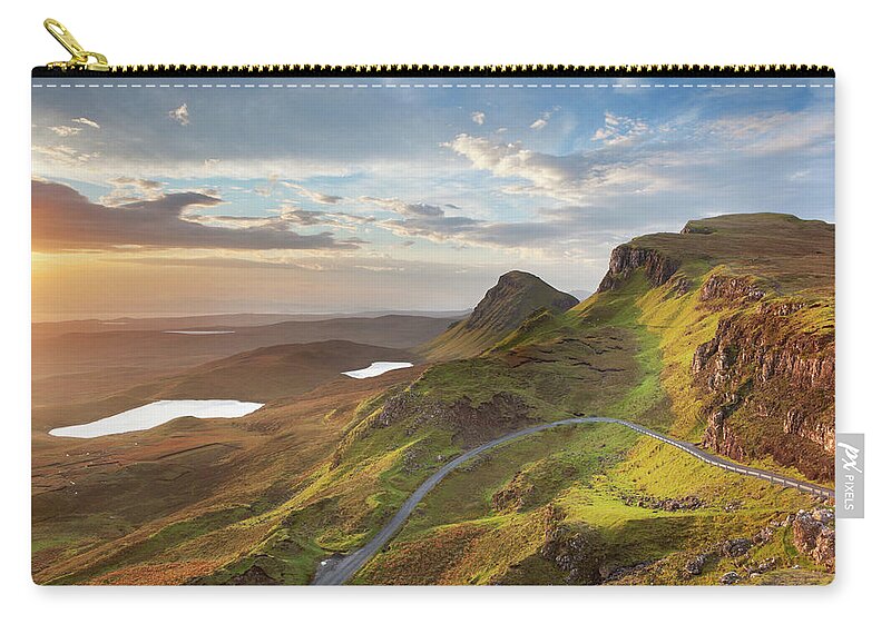 Scenics Zip Pouch featuring the photograph Sunrise At Quiraing, Isle Of Skye #1 by Sara winter