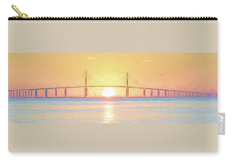 Sunshine Skyway Bridge Zip Pouch featuring the photograph Sunshine Skyway Bridge Sunrise Expression by Steven Sparks