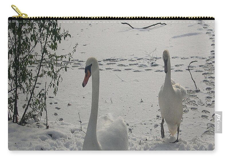 Black And White Zip Pouch featuring the photograph Swans #1 by Joanne Harrison