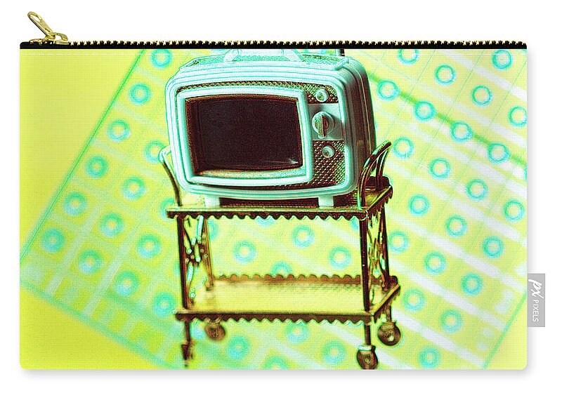 Audio Visual Zip Pouch featuring the drawing Television on Cart #1 by CSA Images