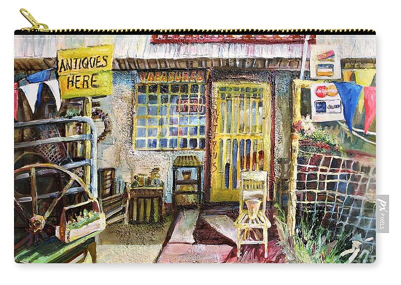 Trading Post Zip Pouch featuring the painting Texas Store Front by Linda Shackelford