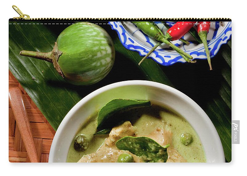 Chicken Meat Zip Pouch featuring the photograph Thai Green Curry With Chicken #1 by Shutterworx