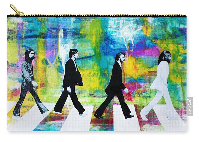 The Beatles Zip Pouch featuring the painting The Beatles Group Abbey Road #2 by Kathleen Artist PRO