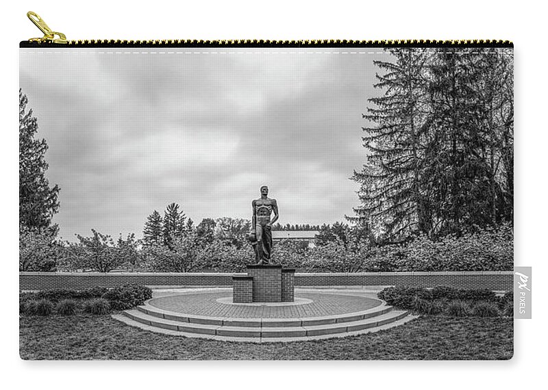 The Spartan Statue Zip Pouch featuring the photograph The Spartan Statue Black and White #1 by John McGraw