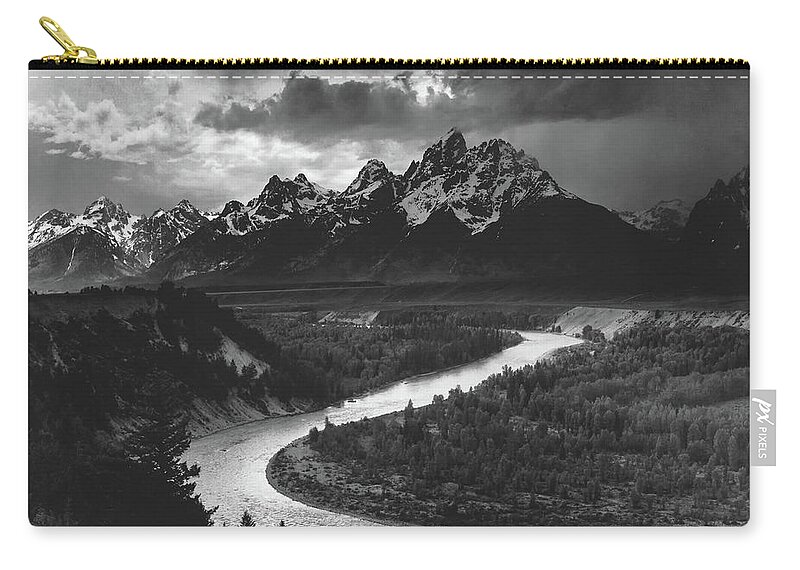 Ansel Adams Zip Pouch featuring the photograph The Tetons And The Snake River 1942 by Mountain Dreams