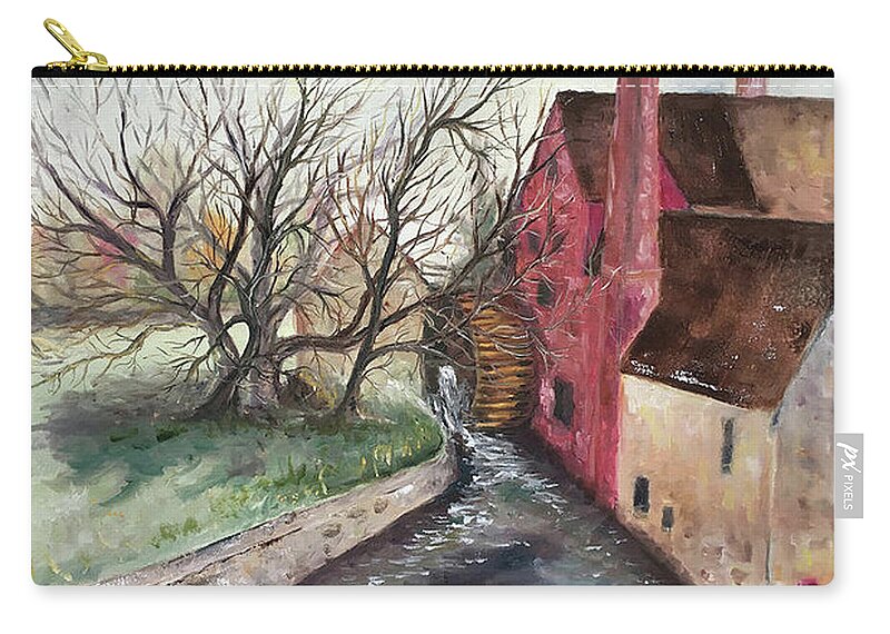 Castle Combe Zip Pouch featuring the painting The Water Wheel by Roxy Rich