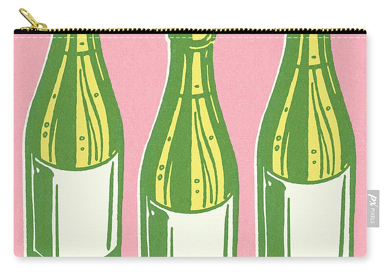 Alcohol Zip Pouch featuring the drawing Three Bottles #1 by CSA Images