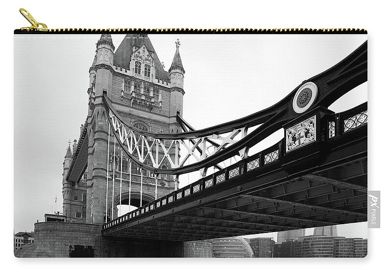 London Zip Pouch featuring the photograph Tower Bridge in Black and White #1 by Ian Middleton