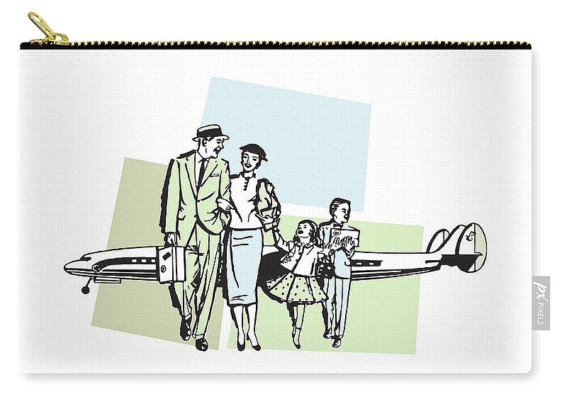 Adventure Zip Pouch featuring the drawing Traveling Family Walking Away from Jet #1 by CSA Images