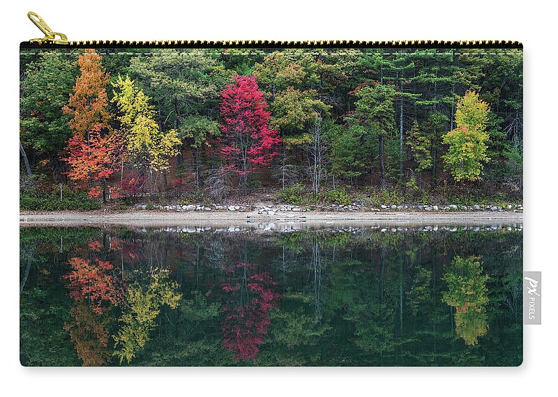 Walden Zip Pouch featuring the photograph Walden Pond Fall Foliage Concord MA Reflection Trees #1 by Toby McGuire