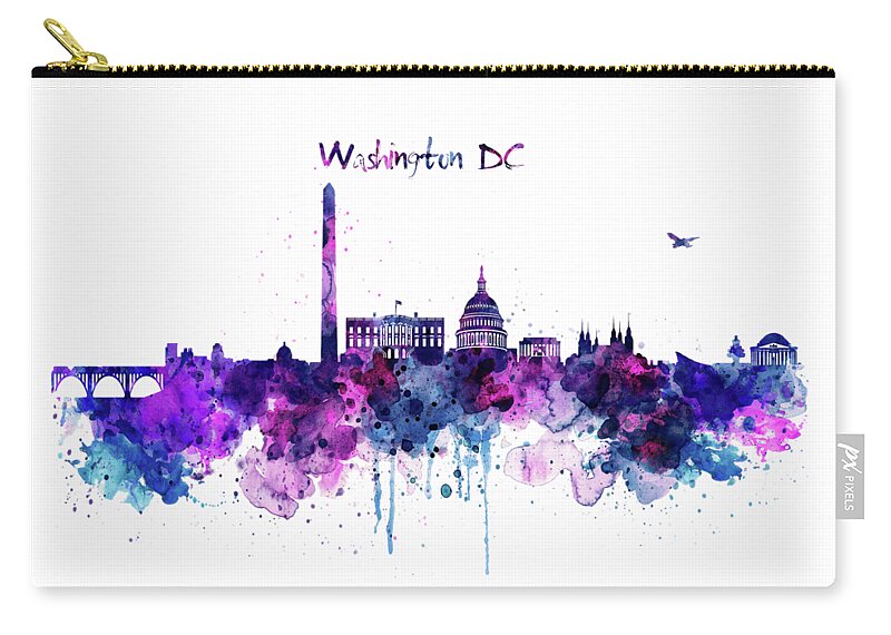 Marian Voicu Zip Pouch featuring the painting Washington DC Skyline #1 by Marian Voicu